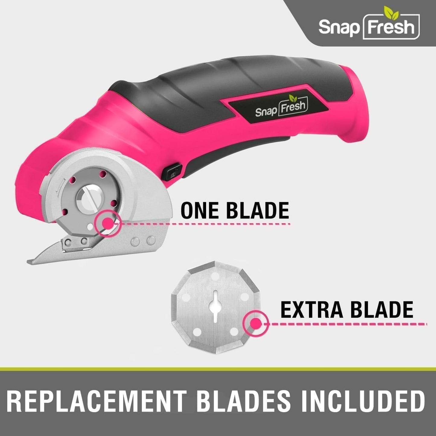 SnapFresh Cordless Electric Scissors- 4V Mini Cardboard Cutter for Boxes, Carpet, Paper – Rotary Cutter for DIY Projects, Safety Box Cutter with Battery & Type-C Cable(Hot Pink)