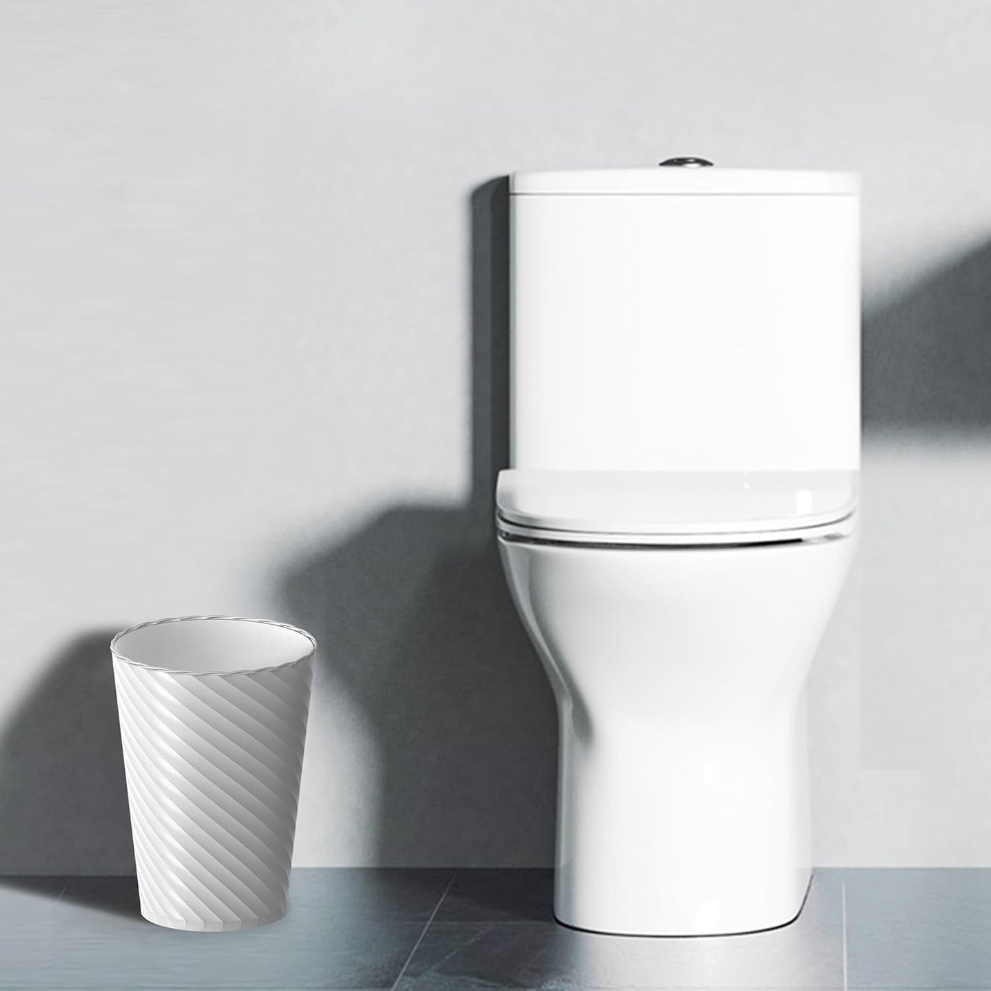 Bathroom Trash Can, 8 Pack 1.8 Gallons Small Trash Can with Trash Bags, Bathroom Garbage Can, Plastic Trash Bin, Round Waste Basket for Bedroom, Office, Kitchen, Room, Compact Space (White)