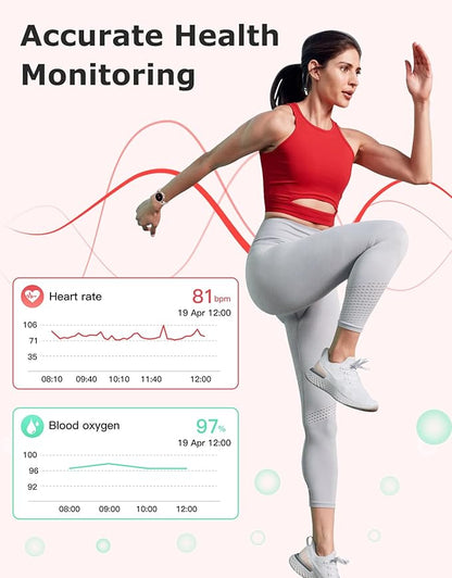 Fitness Tracker, Round Fitness Watches for Women with Bluetooth Call Heart Rate Monitor Sleep Tracker Calorie/Step Counter, Birthday Gift for Women Lady Mom Waterproof (Starlight)