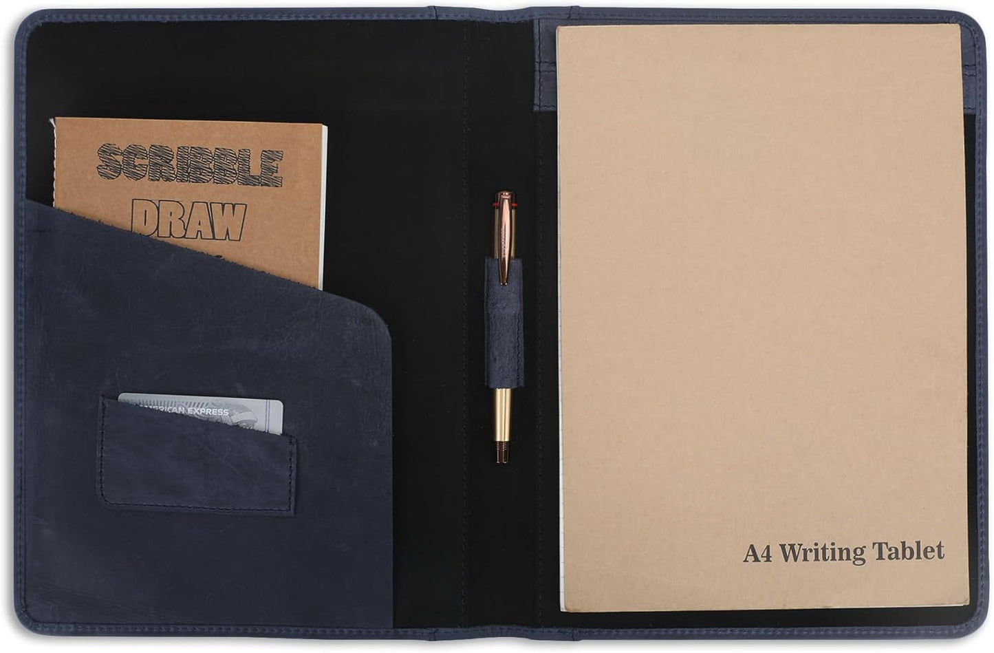 Heavy Duty Buffalo Leather Legal Pad Portfolio Handmade Executive Notebook Binder, Professional Padfolio Organizer Gift for Men and Women Genuine Leather Resume Document Holder (Blue)