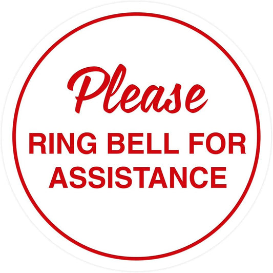 Signs ByLITA Circle Please Ring Bell For Assistance Wall or Door Sign | Easy Installation | Front Desk Reception Sign (White/Red) - Large (1 Pack)
