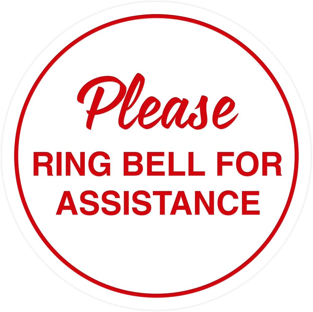 Signs ByLITA Circle Please Ring Bell For Assistance Wall or Door Sign | Easy Installation | Front Desk Reception Sign (White/Red) - Medium (10 Pack)
