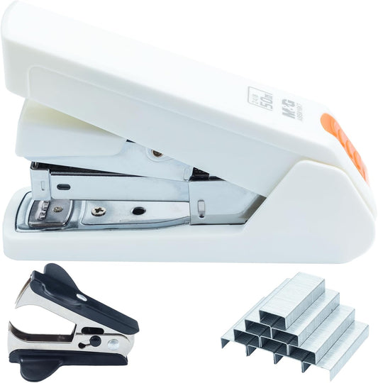 M&G Effortless Stapler 50 Sheet Capacity One-Touch Stapling, Heavy Duty Desktop Stapler Includes 1000 Staples and Remover, Portable Handheld Staplers for Home & Office (White)