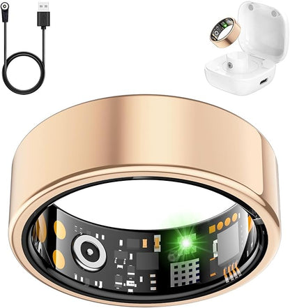 Smart Health Ring for Women Men, Fitness Tracker Ring with Heart Rate, Blood Oxygen, Sleep Tracker, Step Tracker, No Subscription Fee, IP68 Waterproof Smart Ring for iphone & Android (Rose Gold, 14#)