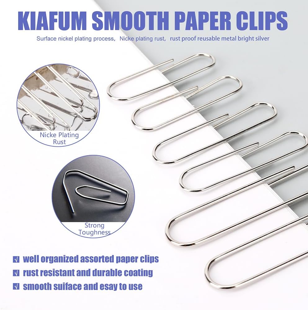 Paper Clips, 500 Pcs Assorted-Size Paperclips, Premium Silver Paperclip Large Medium and Small, Rustproof Metal Paper Clips for Office, School, Home