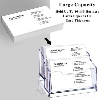 Clear Acrylic Business Card Holder,2 Tier Premium Acrylic Clear Business Card Holder Stand for Desk Fits 100 Business Cards