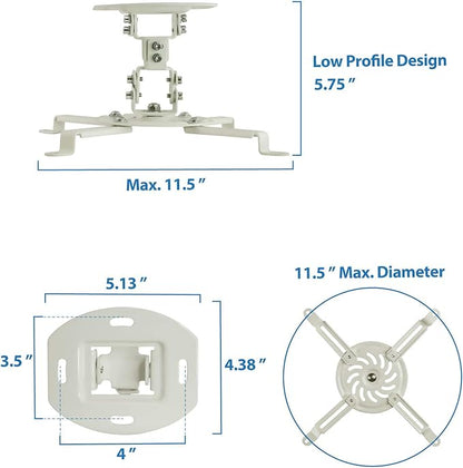 Mount-It! Low Profile Projector Ceiling Mount [30 lbs Capacity] Universal Bracket | 360 Full Motion Rotation with 30 Degree Tilt and Roll | 6 Inches High (White | Short)