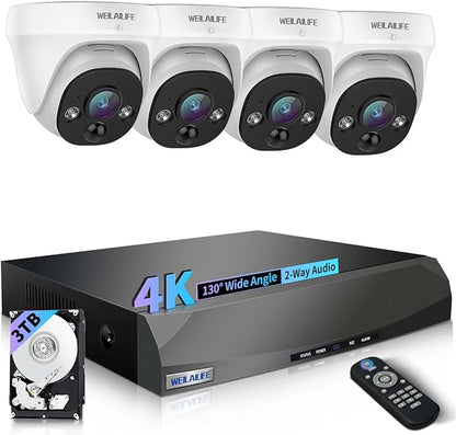 【130° Wide-Angle & 90 Days Storage】 Wired Dome Security Camera System, Home Video Surveillance Camera Systems, Outdoor/Indoor POE IP Cameras
