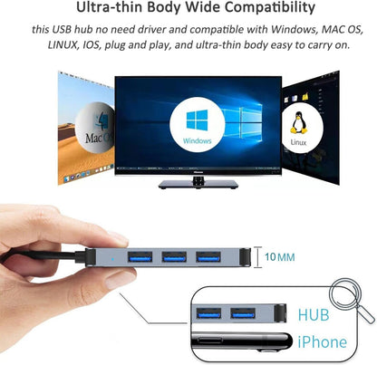 USB Hub 3.0 with 4 Ports, VIENON Aluminum USB C to USB 3.0 Hub USB Splitter for MacBook, Mac Pro/Mini, iMac, Ps4, PS5, Surface Pro,Flash Drive, Samsung and More USB-C Laoptop