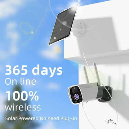 Rraycom 4 Pack Security Cameras Wireless Outdoor Solar Powered with AI Detection, 2K Color Night Vision Security Camera with 2 Way Audio, Alexa, No Monthly Fee, Spotlight & Siren, IP65 Waterproof