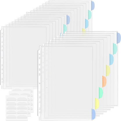 Binder Dividers & Sheet Protectors for 2/3/4 Ring Binder - 3 Sets of 24 Pack A4 Plastic Sleeves with 8 Tab Binder Sleeves, Clear Page Protectors for School, Home & Office Organization