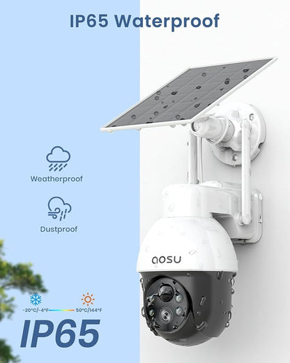 aosu Solar Camera Security Outdoor - Security Cameras Wireless Outdoor with 360° Panoramic View, Human Auto Tracking, 2K Night Vision, Compatible with Alexa/Google Assistant (2 Pack)
