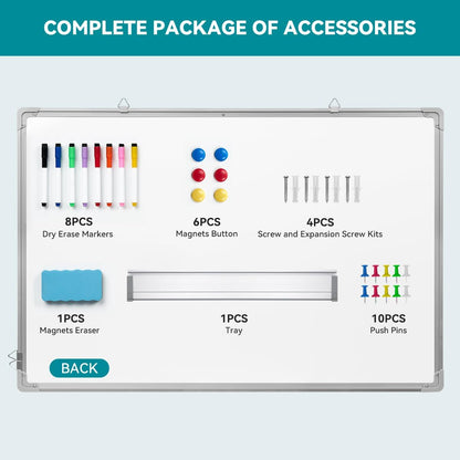 Calendar Whiteboard for Wall,24" x 18" White Board Calendar Dry Erase with Silver Aluminum Frame,Double Side Wall Hanging Board for Office,Home,Kitchen