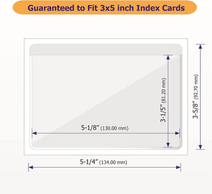 Clear Adhesive 3" x 5" Index Card Pockets With Top Open Loading, 50 Pack, Plastic Labels Holders for Storage Bins and Library, Ideal for Organizing and Protecting Your Cards