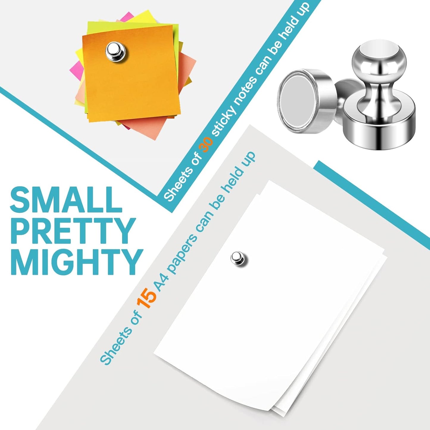 Pack of 8 Magnets for Whiteboard Fridge Magnets Strong Silver Push Pin Magnets Small Refrigerator Magnets for Classroom School Office Adults