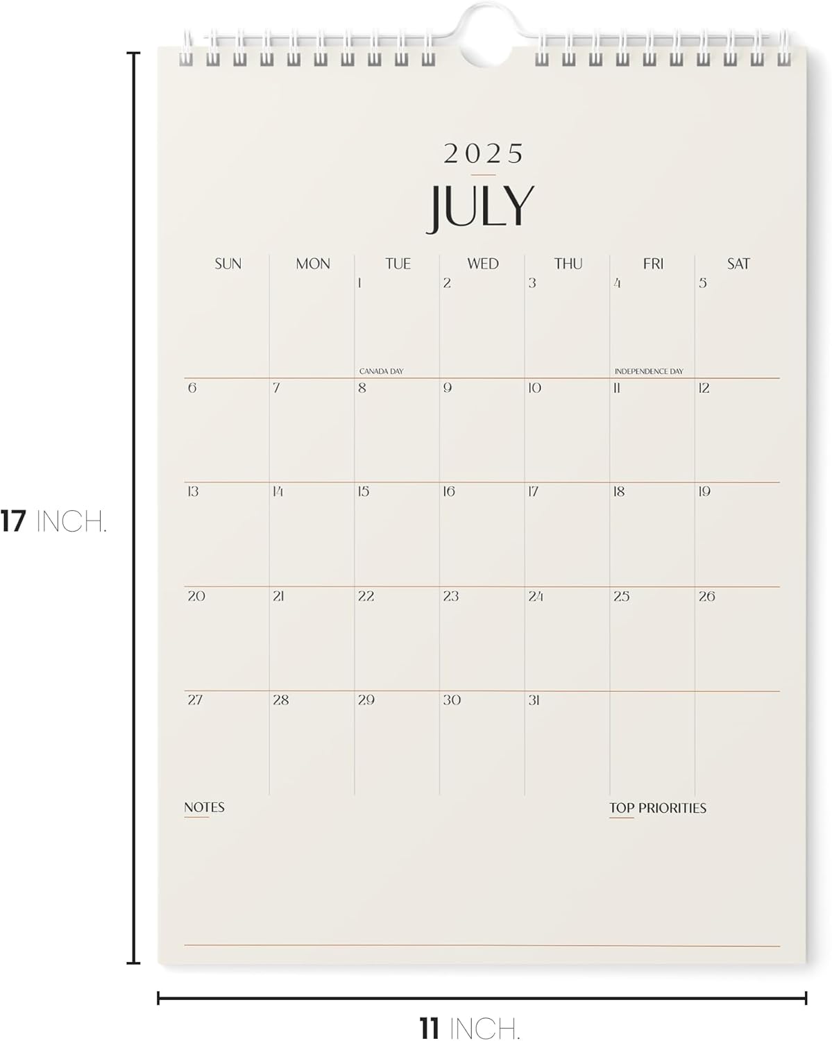 Karto Wall Calendar 2025 - Vertical 11x17 inch Runs Until June 2026 - Boost Your Productivity and Easy Planning with the Aesthetic Monthly Calendar - Beige