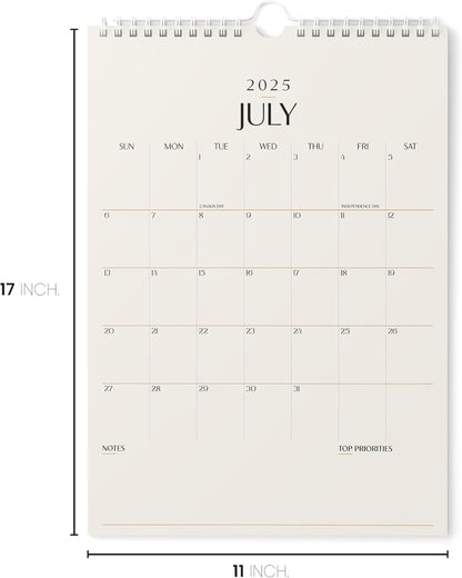 Karto Wall Calendar 2025 - Vertical 11x17 inch Runs Until June 2026 - Boost Your Productivity and Easy Planning with the Aesthetic Monthly Calendar - Beige