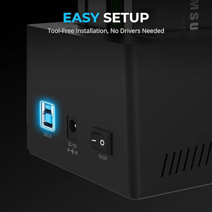 SABRENT USB 3.0 to SATA I/II/III Dual Bay External Hard Drive Docking Station for 2.5 or 3.5in HDD, SSD with Hard Drive Duplicator/Cloner Function [20+TB Support] (EC-HD2B)