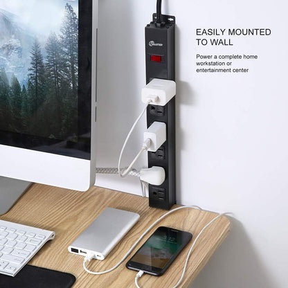 6 Outlet Heavy Duty Power Strip with Long Power Cord,Mountable Power Strip Without Surge Protector for Garage,Industrial,School and Home,15A 125V 1875W,ETL Approved and Listed,Black (8FT)