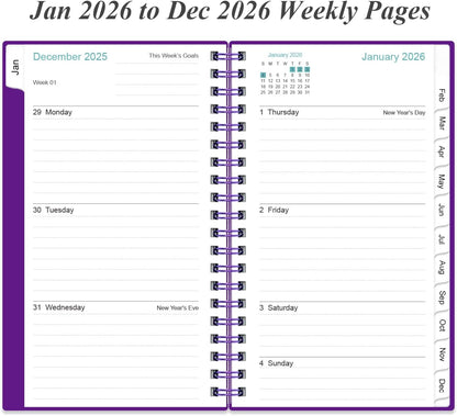 2025-2026 Pocket Planner/Calendar - 2025-2026 Planner from July 2025 - June 2026, Planner 2025-26 with 12 Tabs, Twin-Wire Binding, Inner Pocket, 3.75" x 6.75, Purple