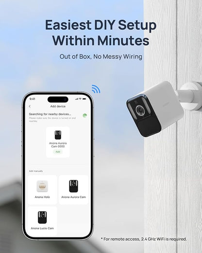 Anona Lucio 2.5K Security Camera Outdoor Battery Wireless with Solar Powered, Color Night Vision & 138° FOV, Multi-Object Detection, No Hub Needed, Two-Way Audio, IP67, 2 Pack