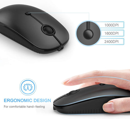 Type C Wireless Mouse，Vssoplor USB C Rechargeable Portable Quiet Mouse USB and Type C Receiver Dual Mode Laptop Mouse for PC, Laptop, MacBook, Tablet-Black