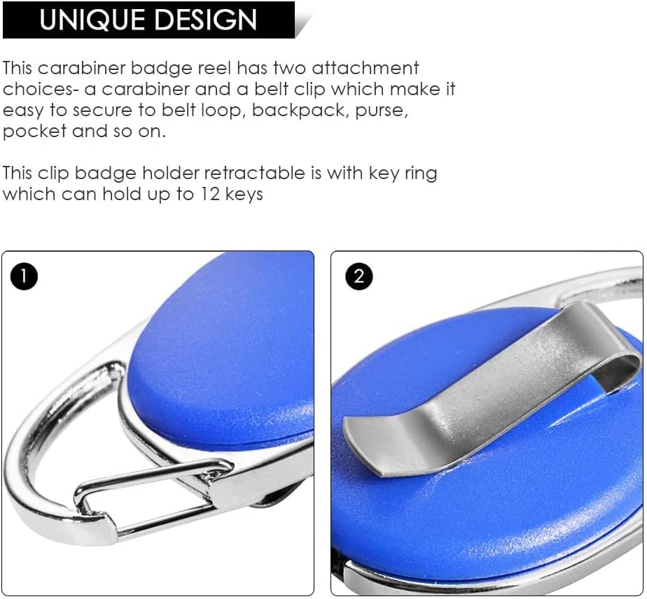 Retractable Badge Holder with Carabiner Reel Clip and Key Ring for ID Card Key Keychain Holders Blue 10 Pieces