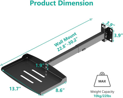 WALI Projector Ceiling Mount Tray，Projector Wall Mount Holds up to 22lbs, Height Adjustable Universal Projectors Mount, No Hole Installation, Hidden Cable Routing, Black(PM-005-B)