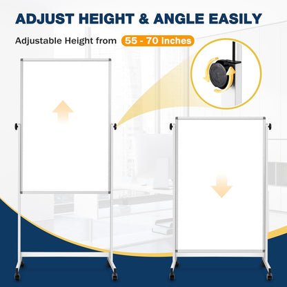 [15 Sq/ft] Large Rolling Whiteboard & Corkboard Combo with Stand, 28"x40" Reversible Double-Sided White Board Cork Board Combination, Mobile Dry Erase and Bulletin Boards on Wheels