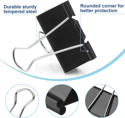 150 PCS Binder Clips Assorted Sizes, Extra Large Medium Small Mini and Micro, Metal Paper Binder Clip Black,Paper Clamps, 6 Sizes for Office, School and Home