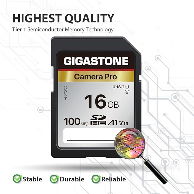 【5-Years Data Recovery】 GIGASTONE 16GB SD Card 5-Pack, Camera Pro, A1 V10 SDHC Memory Card Compatible with SPYPOINT TACTACAM Trail Camera, with 5 Mini Cases