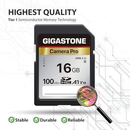 【5-Years Data Recovery】 GIGASTONE 16GB SD Card 5-Pack, Camera Pro, A1 V10 SDHC Memory Card Compatible with SPYPOINT TACTACAM Trail Camera, with 5 Mini Cases
