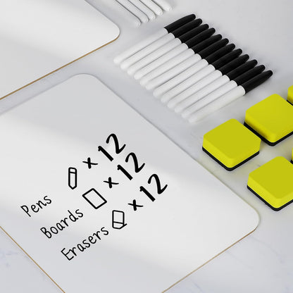 Dry Erase Lapboards, HERKKA 12 Pack Double Sided Dry Erase Lap Boards 9 x 12.5 Inch, 12 Markers, 12 Erasers, Small Dry Erase Boards for Classroom Supplies