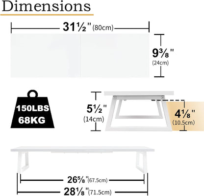 TEAMIX White Dual Monitor Riser - 31.5 inch Wide TV Stand for 2 Monitors - Wood & Steel Desktop Riser for Dual Screen Office Desk Organization