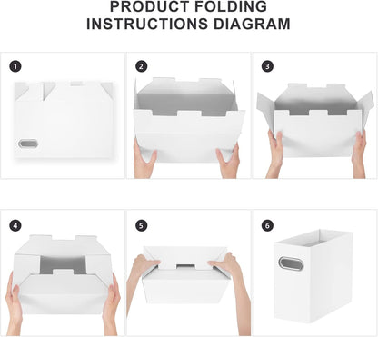 Oterri File Organizer, 6 Packs Small Storage Box, Cardboard File Folder Organizer, Collapsible File Box for Hanging File Folders Letter Size, Portable Filing Organizer with Handle（White）