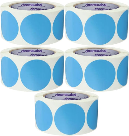 ChromaLabel 2 Inch Round Colored Stickers, Permanent Sticky Dots Color Coding Labels, Dot Stickers for Office and School Projects - 500 Dot Labels per Roll, Light Blue Sticker Dots - Case of 5