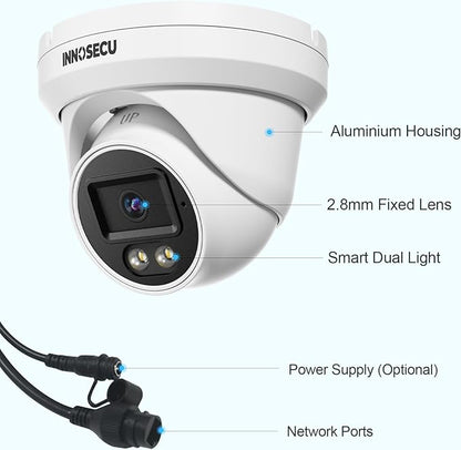 8MP Security PoE Camera Outdoor, 4K IP Dome Surveillance Camera, Smart Dual Light Color Night Vision, 2.8mm Lens Wide Angle 110°, Built-in Mic/Audio, Human/Vehicle Detection, IND8BD93B