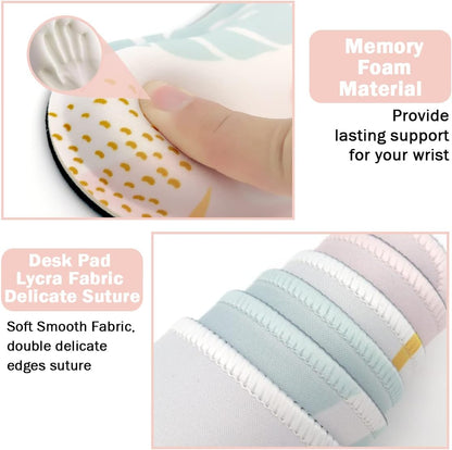 Keyboard Mouse Pad Set, Extended Mouse Pad+Keyboard Wrist Rest Support, Memory Foam Ergonomic Easy Typing, 3Pcs (35.4×15.7 in) Desk Pad Set for Home Office Study Game-Plant