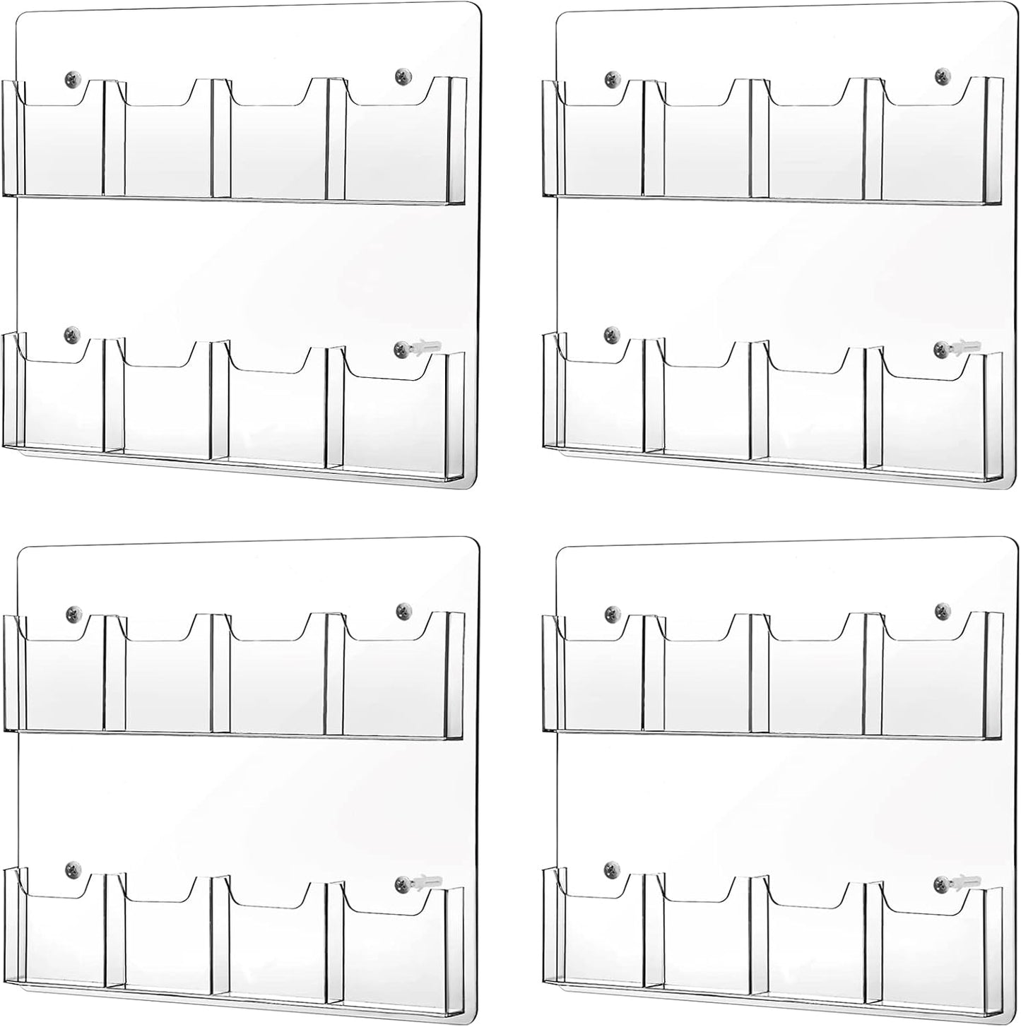 Weysat 4 Pcs Acrylic Brochure Holder Wall Mount 8 Pockets Pamphlet Holder 4" Wide Clear Plastic Trifold Flyer Display Stand Multi Slot Literature Postcard Rack Hanging Rack for Offices Waiting Room