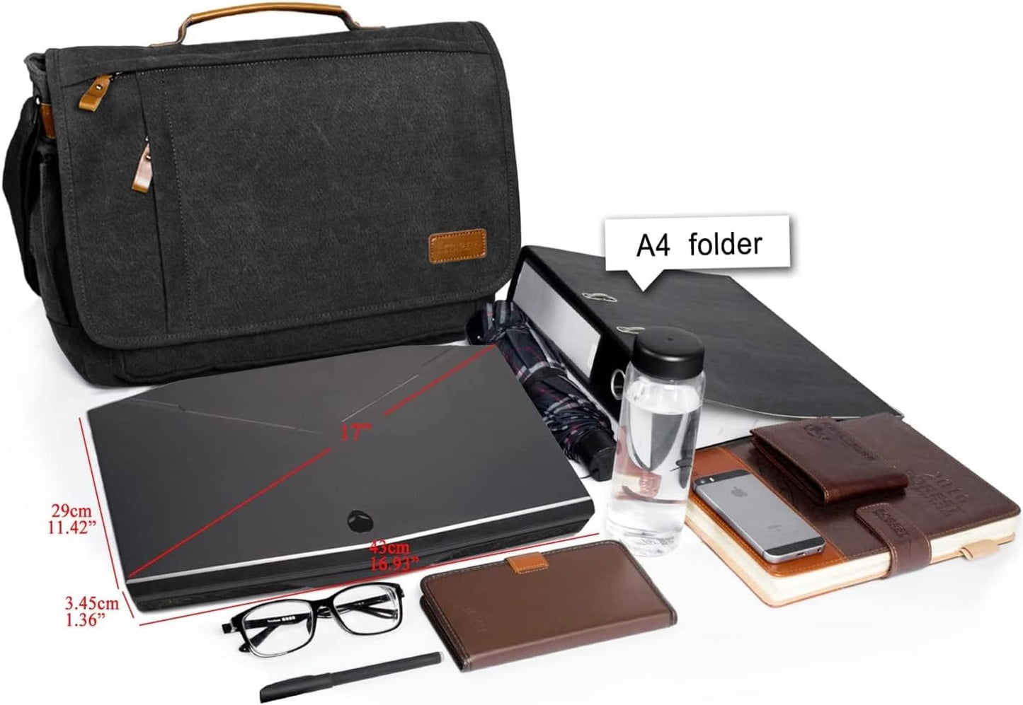 ESTARER Messenger Bag 17-17.3 Inch, Men's Computer Bag Water-resistant Canvas, Teacher Laptop Satchel for Work Office College, Dark Grey