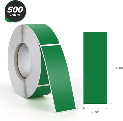 Green Rectangle Stickers 3 x 1 Inch Color Coding Labels Vinyl Roll Self-Adhesive Waterproof Removable 500 PCS