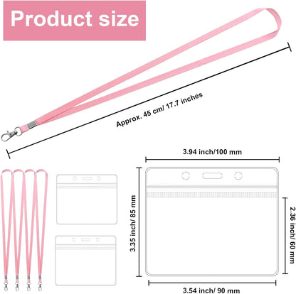 100 Pack Lanyards for ID Badges with Clear Name Tags, Reusable Lanyards Horizontal ID Card Badge Holders Plastic Name Badges for Men Women Kids Business School and Office Supplies (Pink)