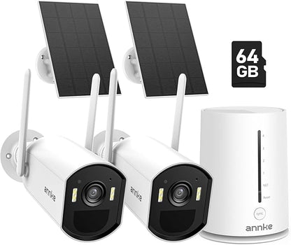 ANNKE 5MP Solar Wireless Security Camera Outdoor,Surveillance Home System,4CH and 2 Bullet Cam-Kit 4MP 2K, Color Night Vision, Spotlight Smart Alarm, PIR&Human Detection, 2-Way Audio, 64GB Memory Card