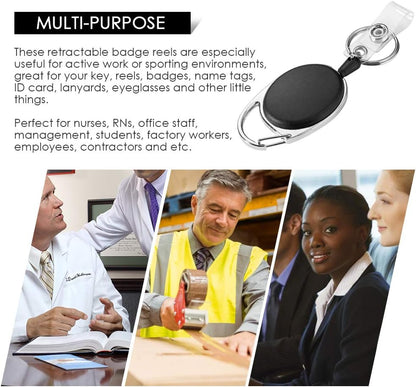 Retractable Badge Holder with Carabiner Reel Clip and Key Ring for ID Card Key Keychain Holders Black 10 Pieces by Moever