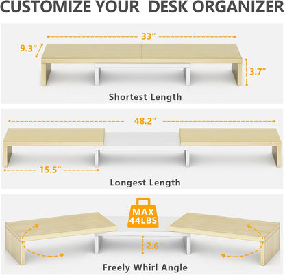 TAVR Dual Monitor Stand Riser, Computer Monitor Stands for 2 Monitors, Extra Long Multifunctional Desktop Organizer Riser for Computer, Laptop, PC, Printer, TV, Max 48.2" Length, Oak