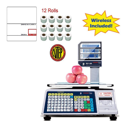 VisionTechShop DLP-300 Label Printing Scale Pole Display, 30/60lbs Capacity, 0.01/0.02lbs, NTEP Legal for Trade with a Free 1 case CAS LST-8020 UPC w/Ingredients Label, 58 x 60 mm