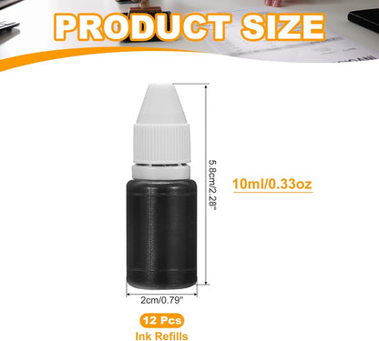 PATIKIL 0.33oz Refill Ink for Stamps and Ink Pads, 12Pcs 10ml Stamp Pad Ink Refill for Office Stamp Self Inking Stamp Date Stamp Scrapbooking, Black