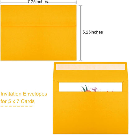 Joyberg 50 Pack Yellow 5x7 Envelopes - Self Seal for Weddings, Photos, Greeting Cards & Mailing
