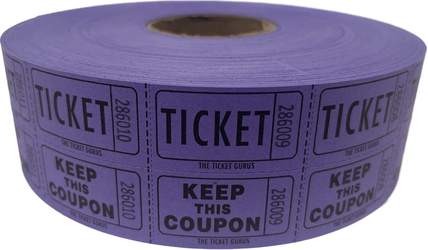 Ticket Guru-Raffle Tickets - (4 Rolls of 2000 Double Tickets) 8,000 Total 50/50 Raffle Tickets (4) Random Colors