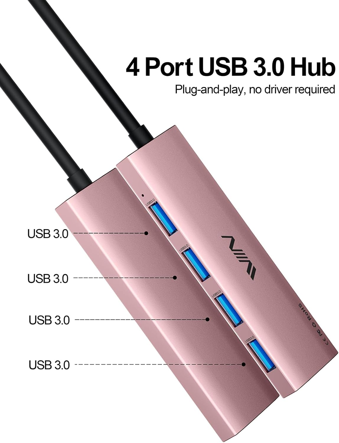 USB 3.0 Hub,4 Port USB Splitter Extender Portable Adapter Multiport Data Hub for Laptop,Xbox, Flash Drive,HDD,Console,Camera,Keyborad,Mouse Windows,Mac OS PC,Not Designed to Charge Devices-Pink